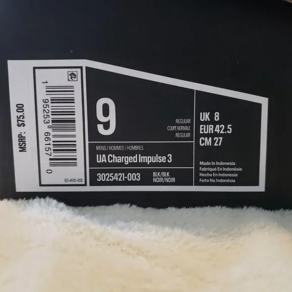 NEW Under Armour Charged Impulse 3 3025421-003 Men's Black Size 9 Shoes - Picture 3 of 8